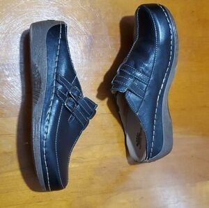 Spring Step Happy Black Leather Clogs Shoes Size 40 EUR